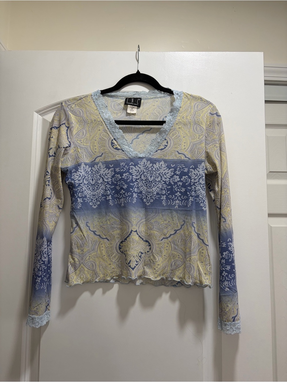 INC International Concepts Vintage Y2K Paisley Floral Mesh Lace Top Size M